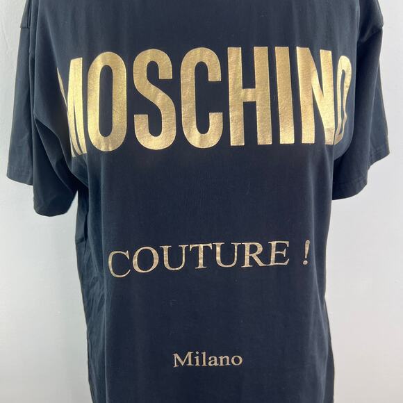 MOSCHINO Couture Black Gold Top Cotton Crew Neck Straight Hem Pullover Size XXS - Picture 3 of 9